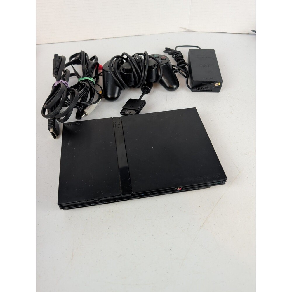 Sony PlayStation 2 Slim PS2 Black Console Bundle OEM- control/cables/console